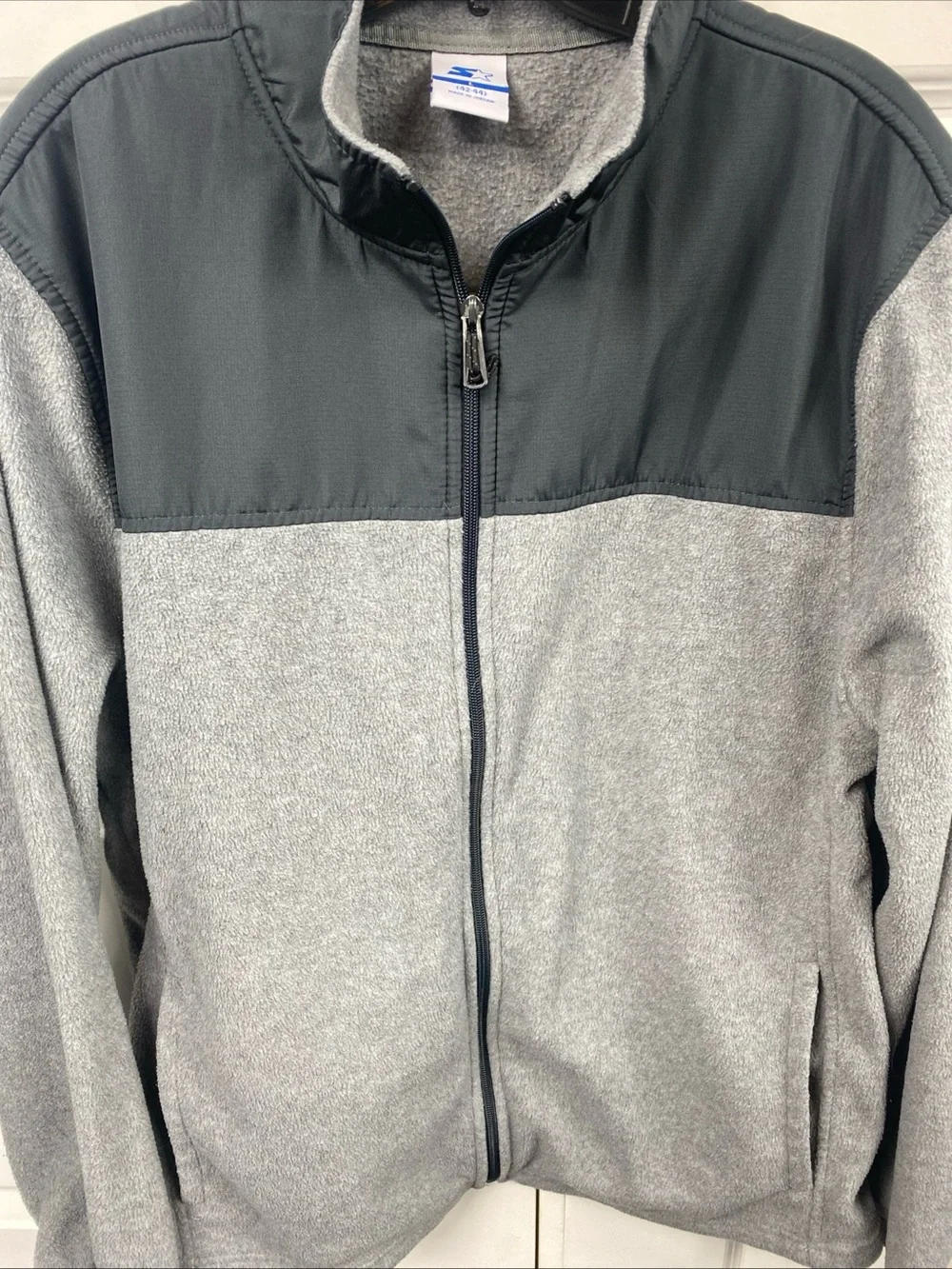 Starter Jacket Men Large Heather Gray Fleece Full Zip Mock Neck Bomber Sweater